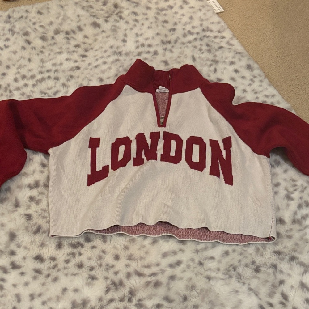 Garage Cropped Red and White Raglan Sweatshirt